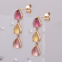 2.46 Ct Pear Cabochon Natural Tourmaline 14K Gold Earrings