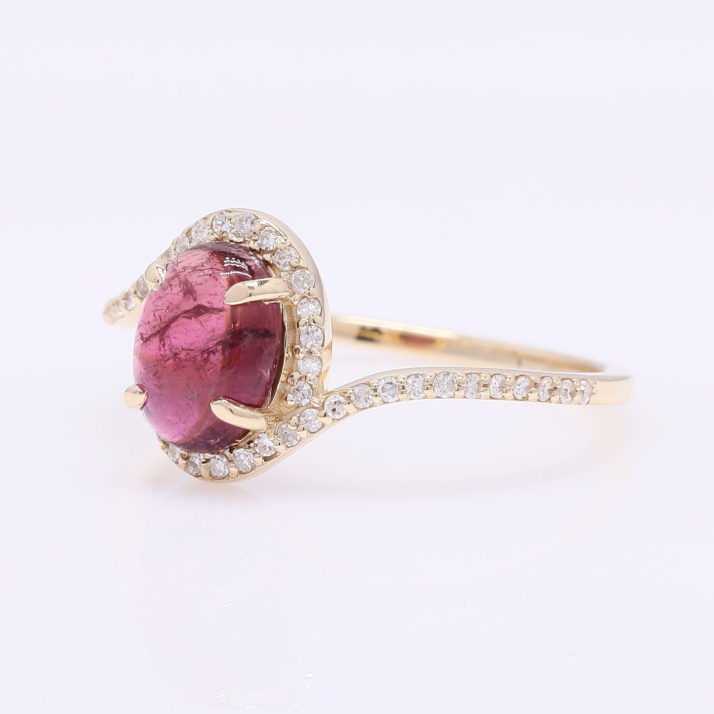 1.26 Ct Oval Cabochon Cut Natural Rubellite 14K Gold Ring