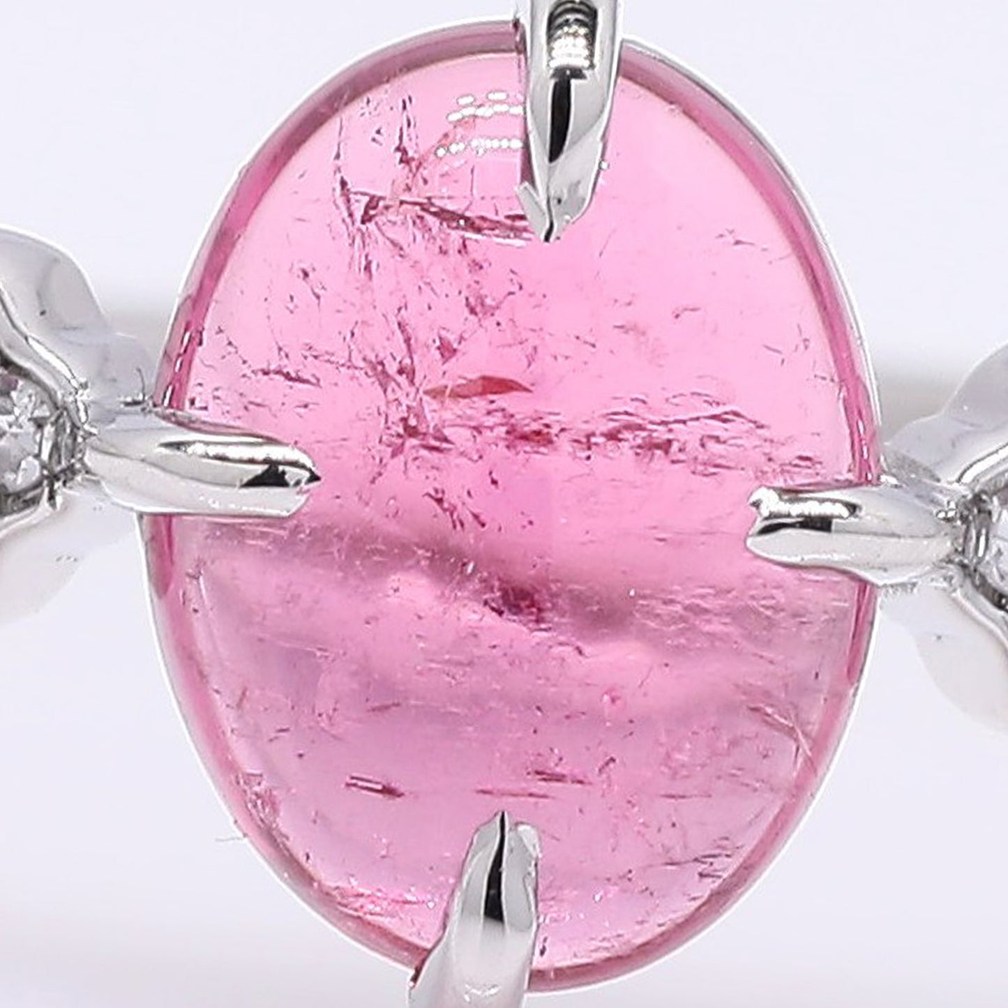 1.21 Ct Oval Cabochon Cut Natural Rubellite 950 Platinum Ring