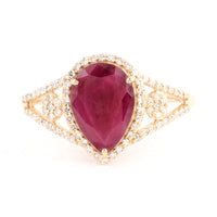 1.92 Ct Pear Mixed Cut Natural Corundum Ruby 14K Gold Ring
