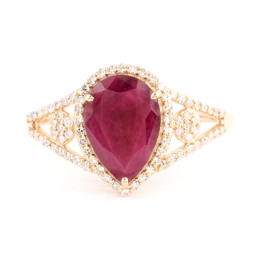 1.92 Ct Pear Mixed Cut Natural Corundum Ruby 14K Gold Ring