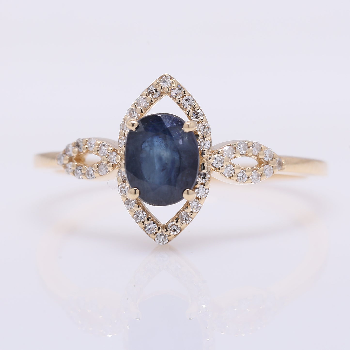 1.29 Ct Oval Mixed Cut Natural Sapphire 14K Gold Ring