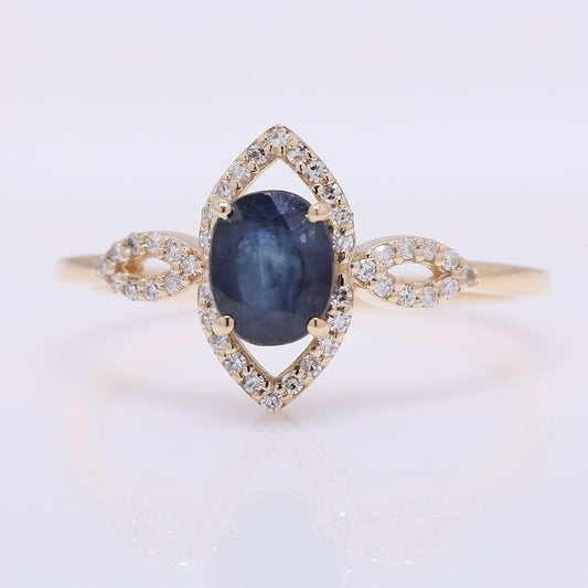 1.29 Ct Oval Mixed Cut Natural Sapphire 14K Gold Ring