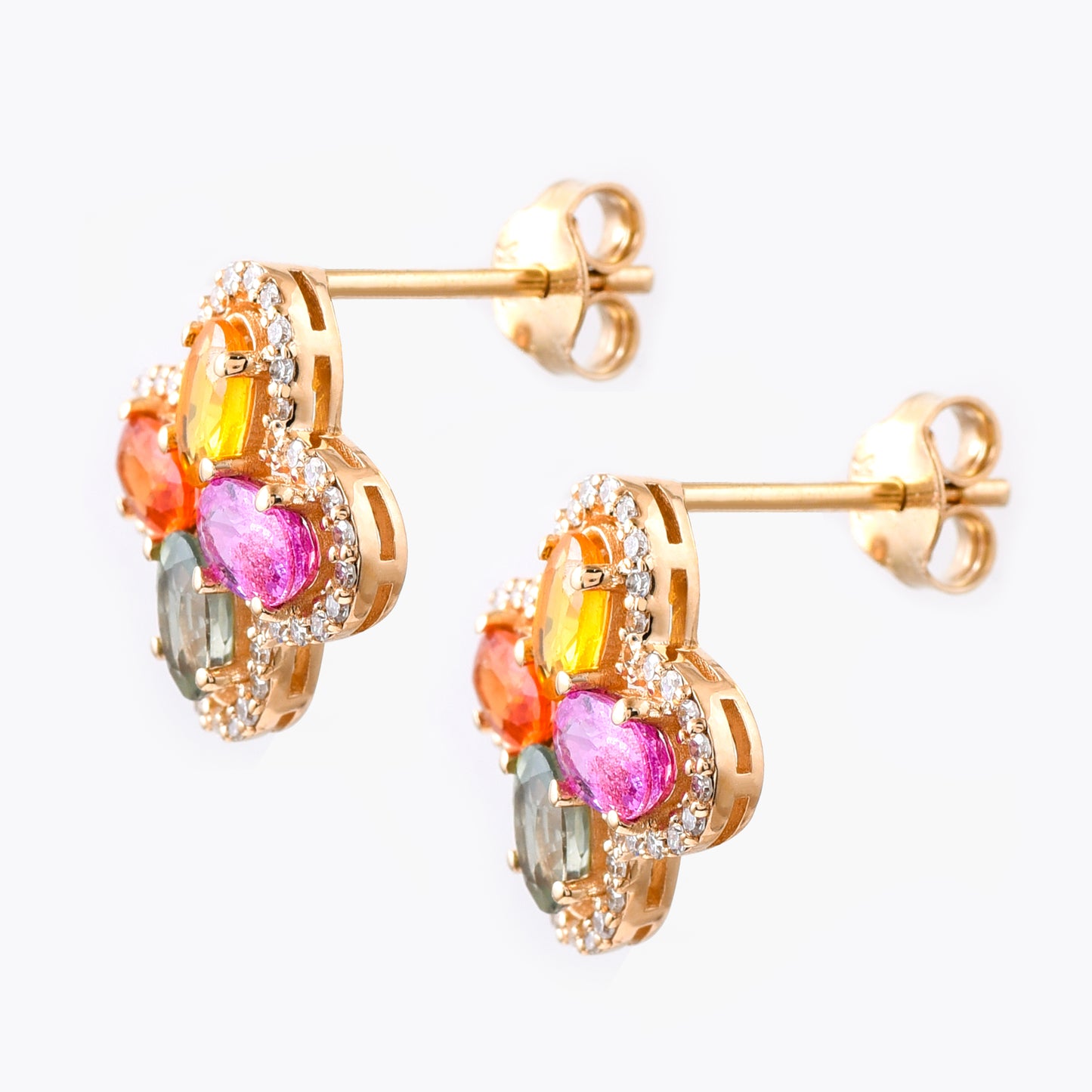2.69 Ct Oval Mixed Cut Natural Multi-Coloured Sapphire 14K Gold Earrings