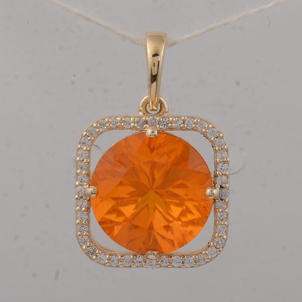 2.59 Ct Round Fire Opal 9K Gold Pendant