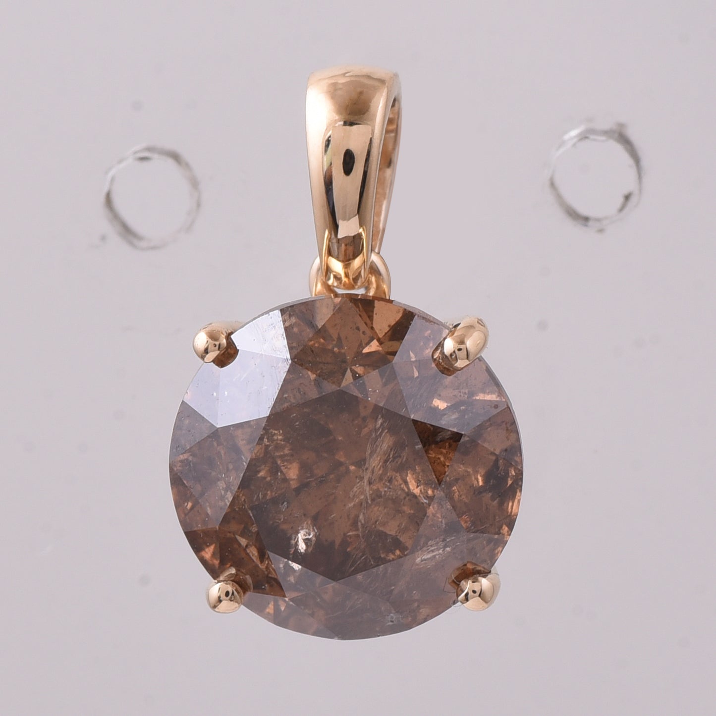3.25 Ct Round Dark Brown Diamond 14K Gold Pendant