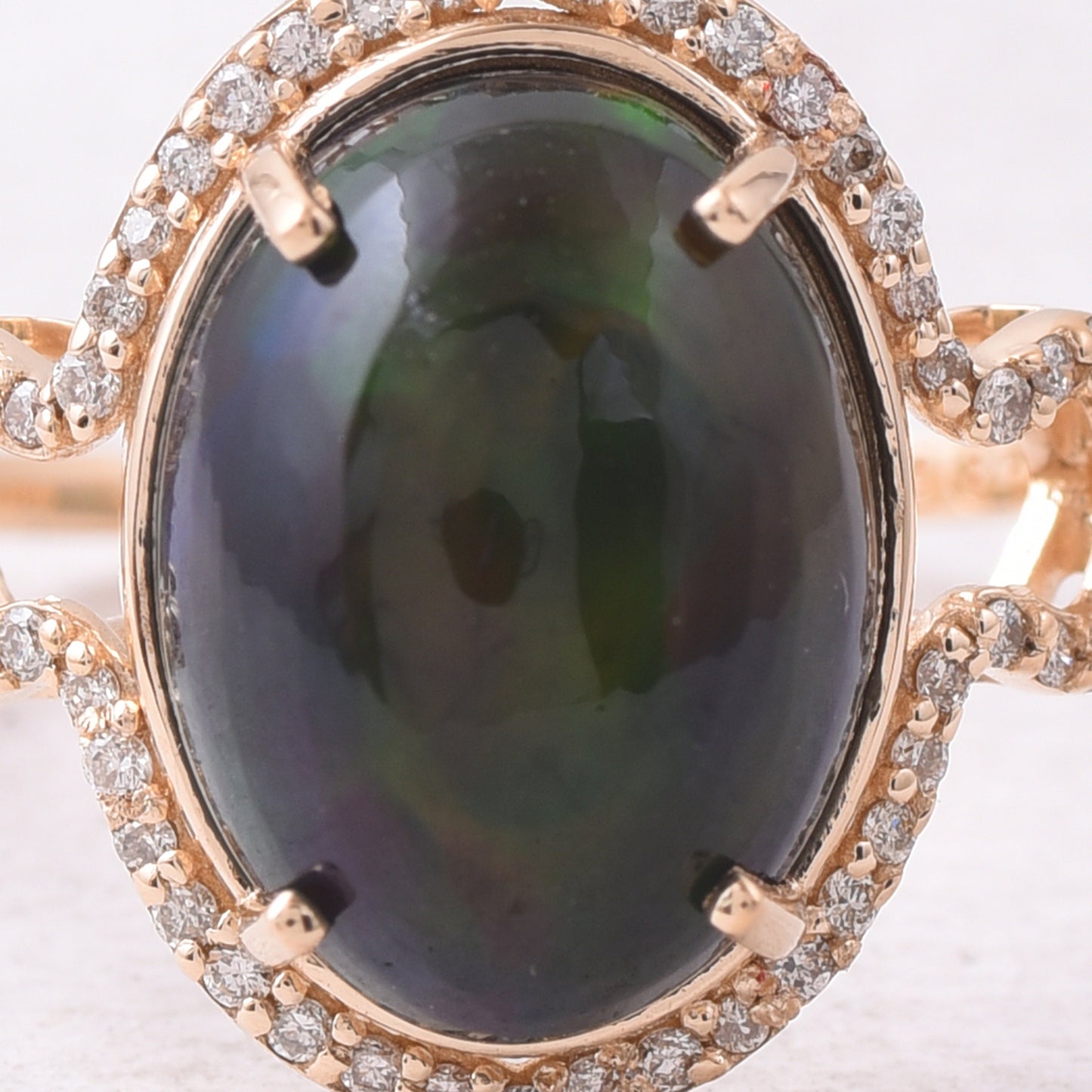 4.02 Ct Oval Cabochon Cut Natural Black Opal 14K Gold Ring