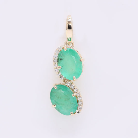 1.67 Ct Oval Mixed Cut Natural Emerald 14K Gold Pendant