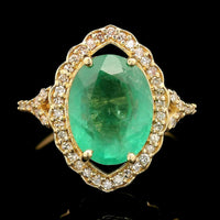 2.41 Ct Oval Mixed Cut Natural Emerald 14K Gold Ring