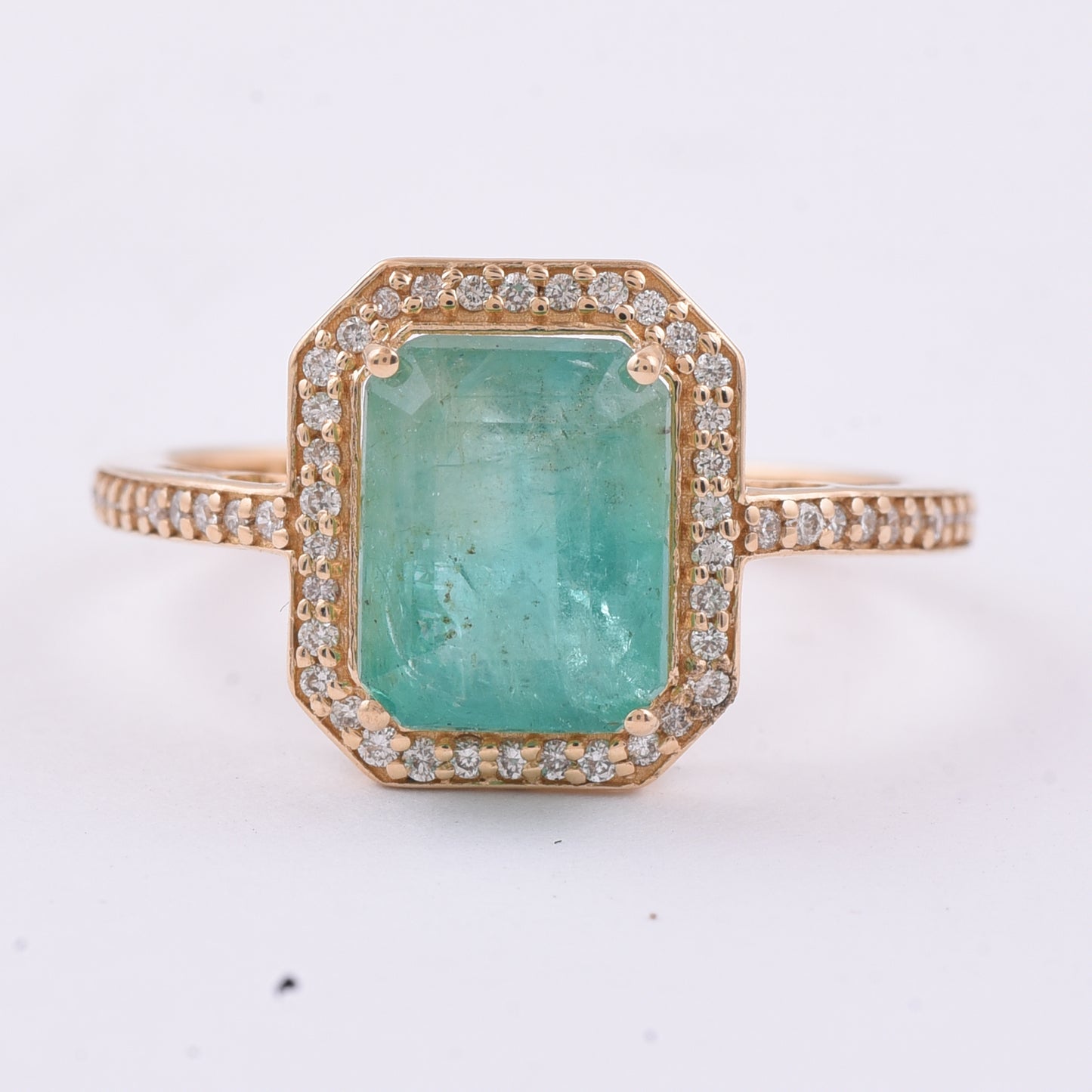 2.38 Ct Octagon Step Cut Natural Emerald 14K Gold Ring