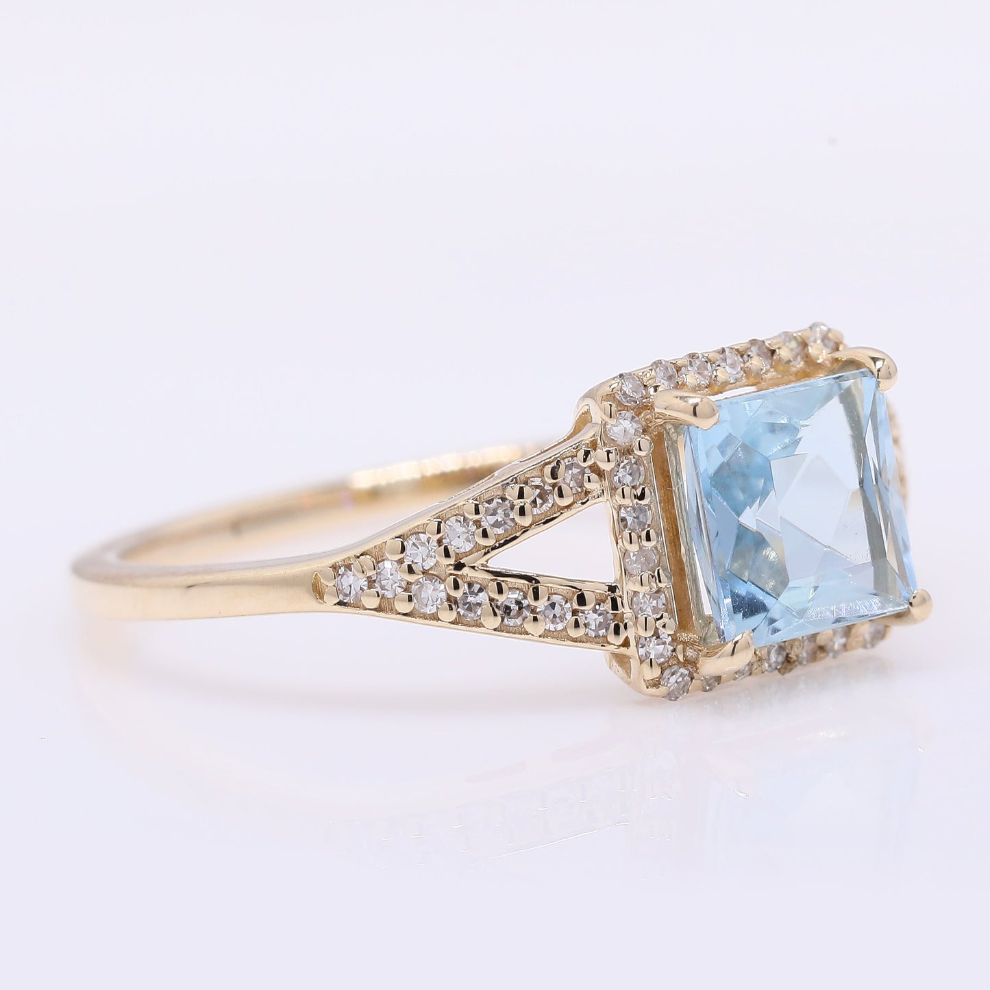 1.16 Ct Square Mixed Cut Natural Aquamarine 14K Gold Ring