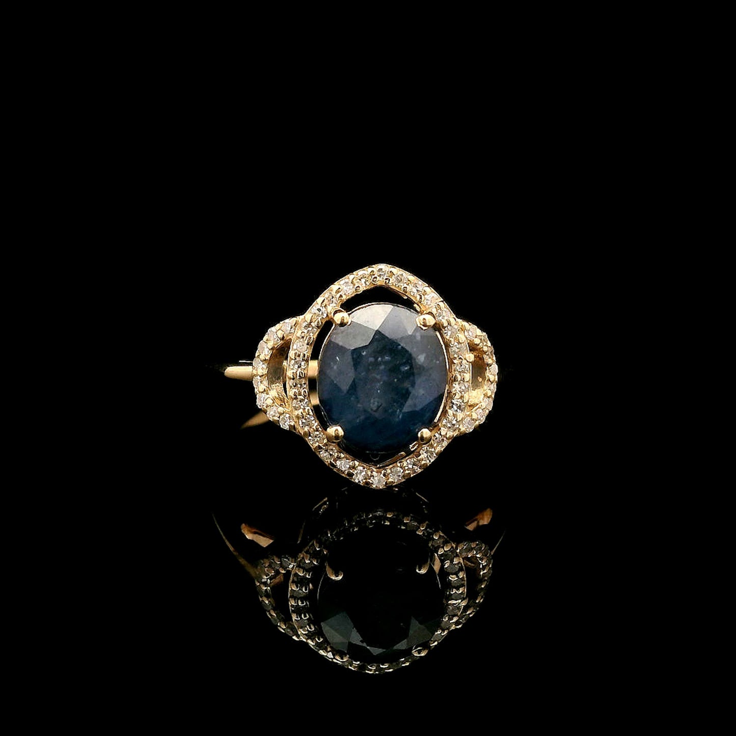 2.79 Ct Oval Mixed Cut Natural Sapphire 14K Gold Ring