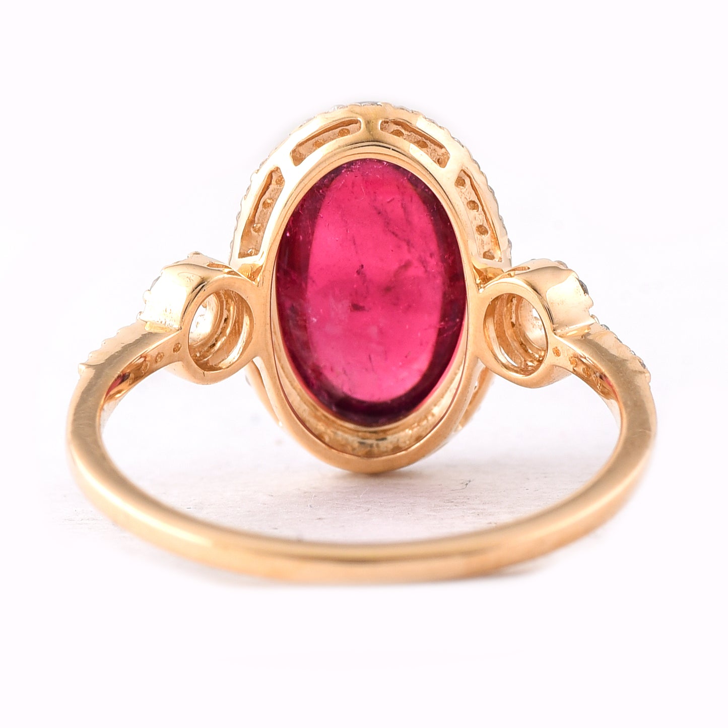 4.31 Ct Oval Cabochon Cut Natural Rubellite 14K Gold Ring