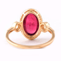 4.31 Ct Oval Cabochon Cut Natural Rubellite 14K Gold Ring