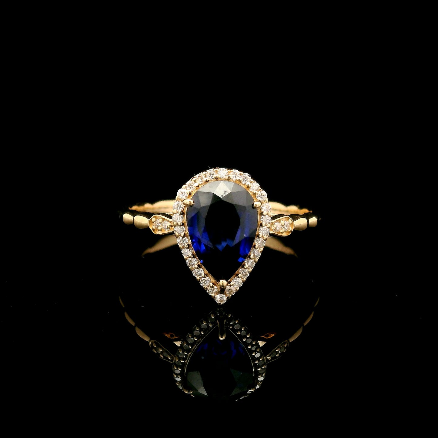 1.67 Ct Pear Mixed Cut Lab Grown Sapphire 14K Gold Ring