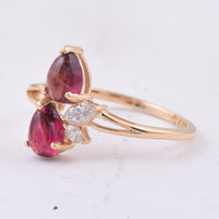 1.35 Ct Pear Cabochon Natural Pink Tourmaline 14K Gold Ring