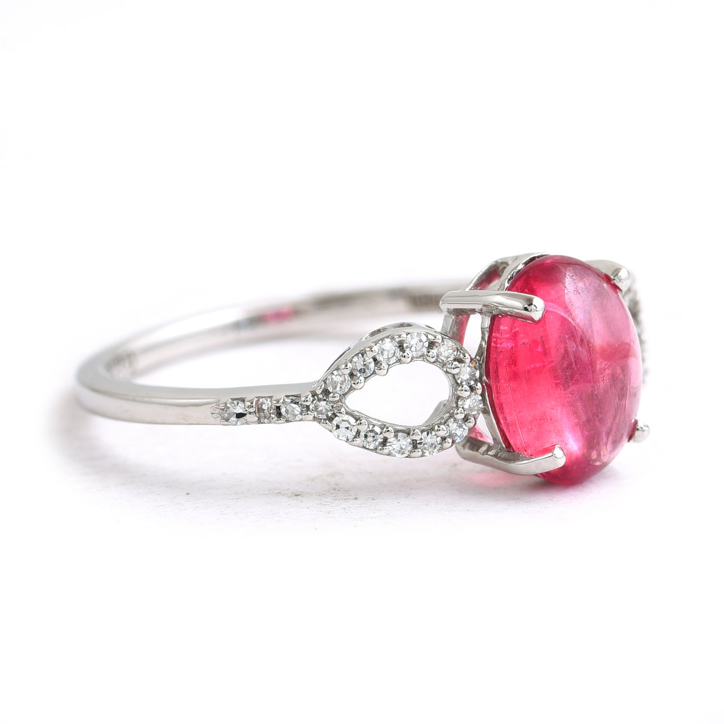 2.81 Ct Oval Cabochon Cut Natural Pink Tourmaline 950 Platinum Ring
