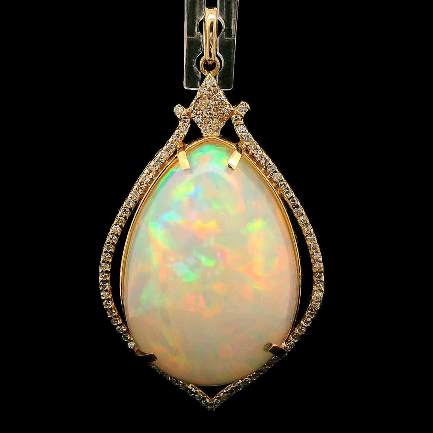 18.45 Ct Pear Cabochon Natural Opal 14K Gold Pendant