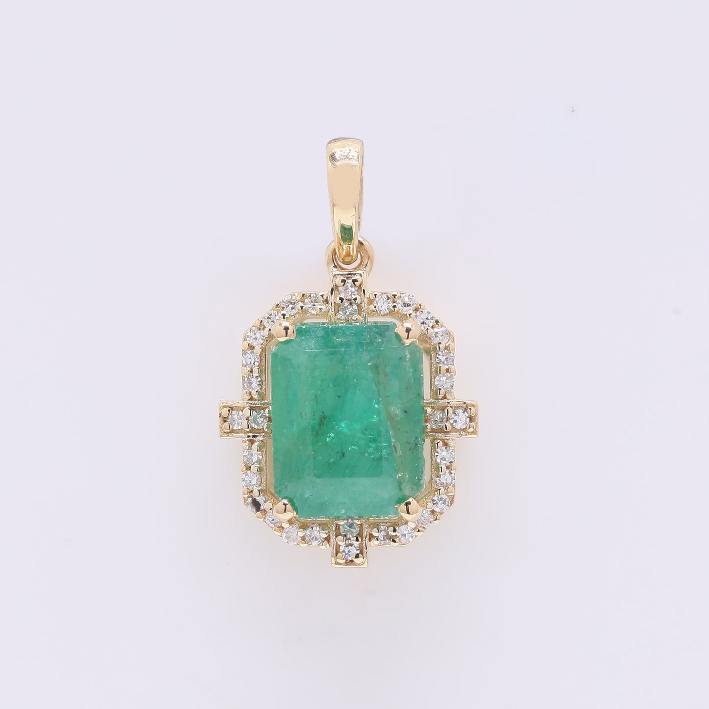 2.44 Ct Octagon Step Cut Natural Emerald 14K Gold Pendant
