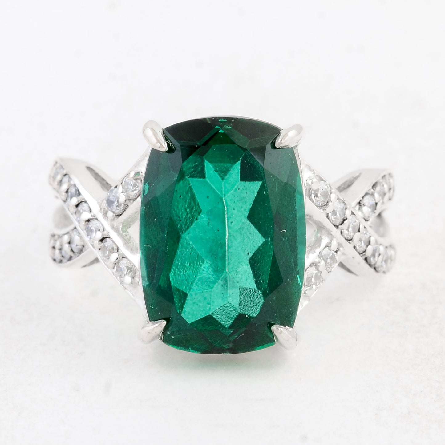 8.69 Ct Cushion Green Topaz 925 Sterling Silver Ring