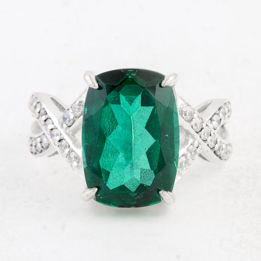 8.69 Ct Cushion Green Topaz 925 Sterling Silver Ring
