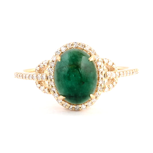 2.43 Ct Oval Cabochon Natural Beryl Emerald 14K Gold Ring