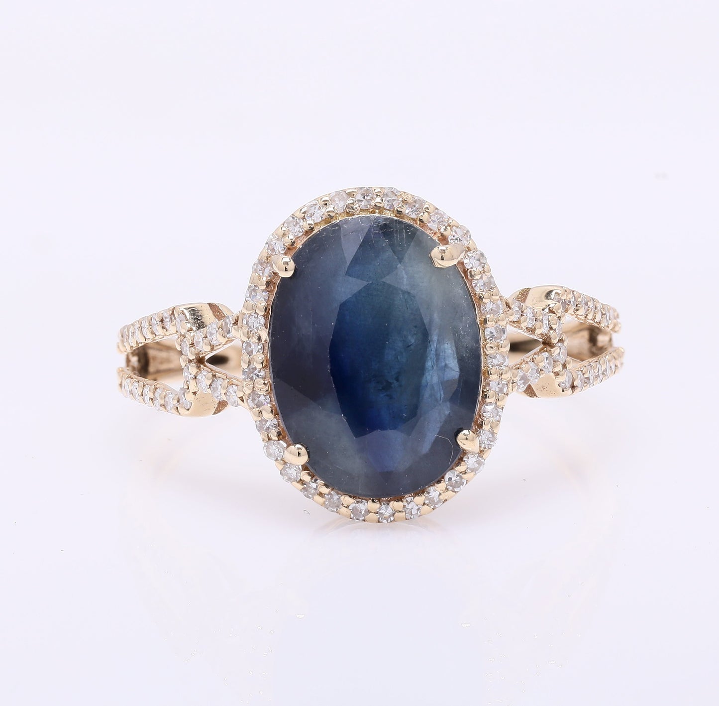3.22 Ct Oval Mixed Cut Natural Sapphire 14K Gold Ring