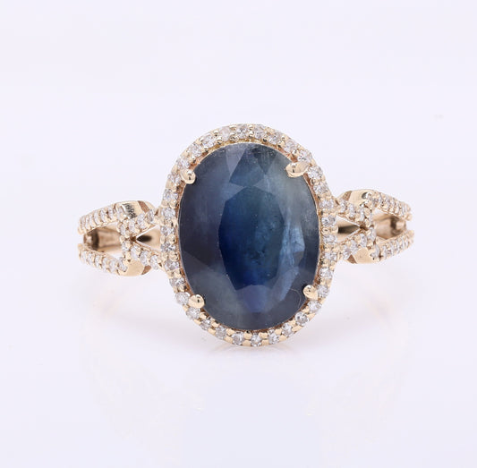3.22 Ct Oval Mixed Cut Natural Sapphire 14K Gold Ring