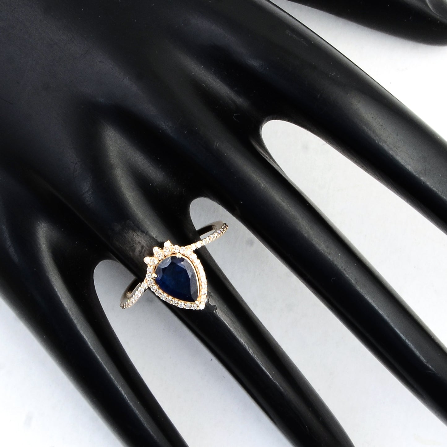 1.41 Ct Pear Mixed Cut Natural Corundum Sapphire 14K Gold Ring