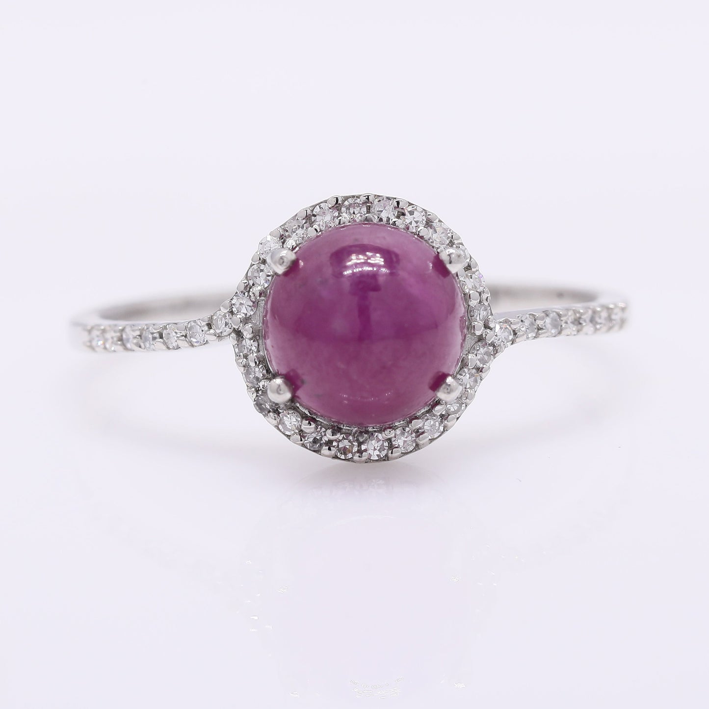 2.44 Ct Round Cabochon Cut Natural Ruby 950 Platinum Ring
