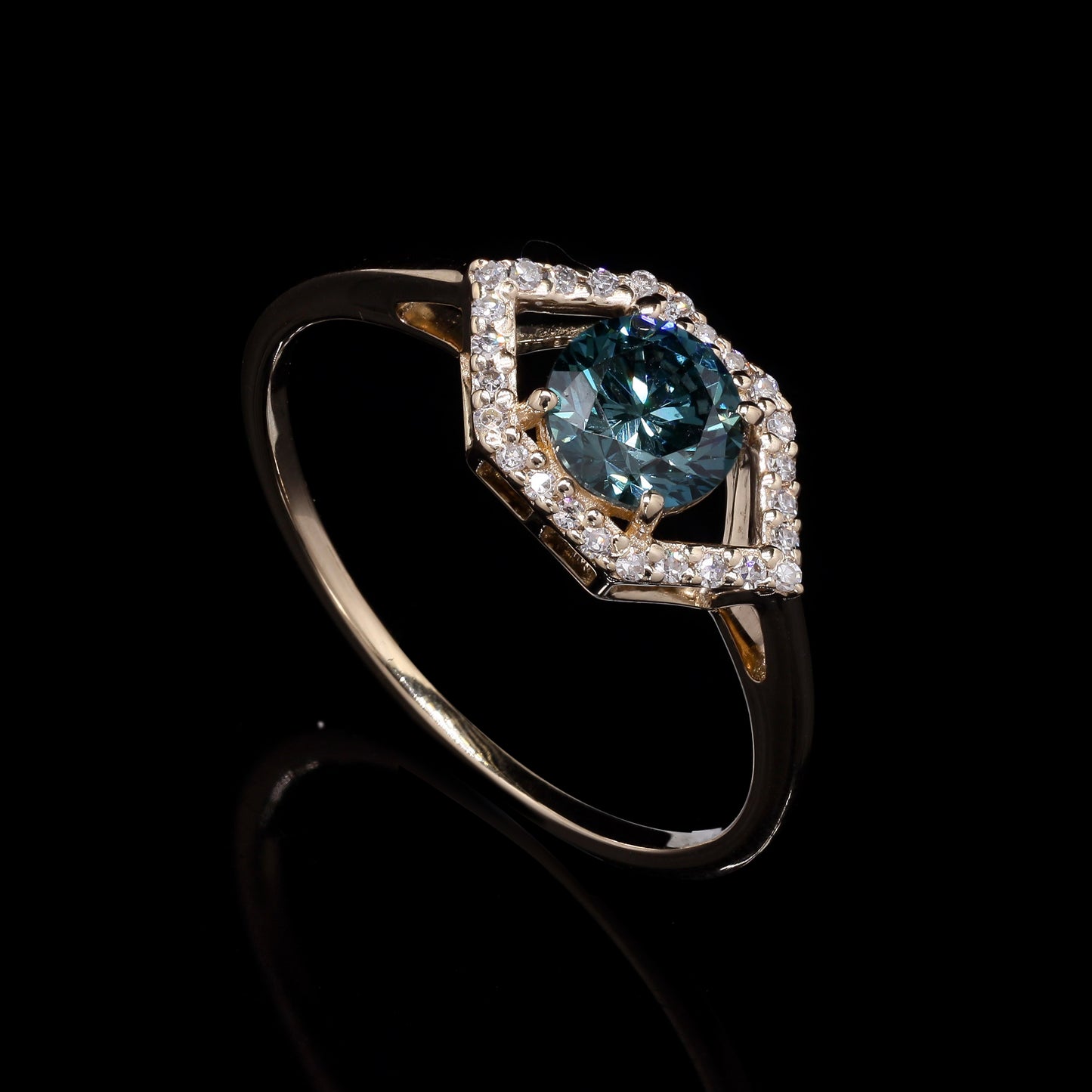0.67 Ct Round Blue Diamond 14K Gold Ring