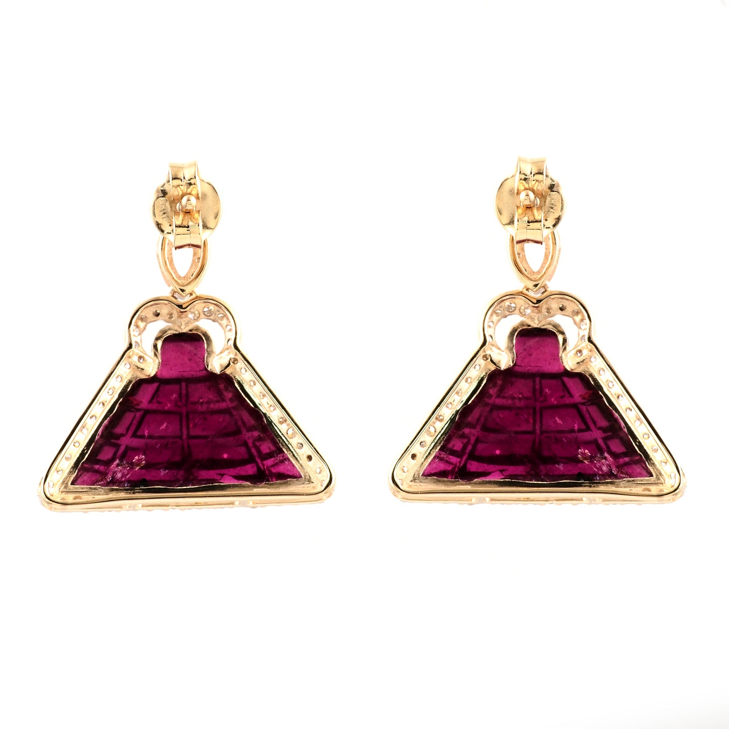 9.10 Ct Fancy Carving Natural Tourmaline 14K Gold Earrings