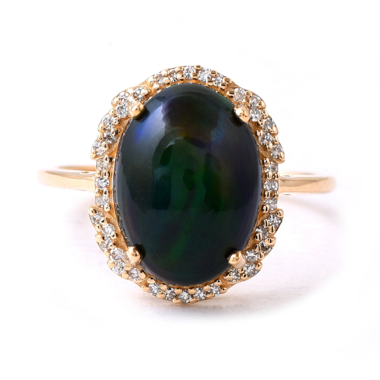 3.61 Ct Oval Cabochon Cut Natural Black Opal 14K Gold Ring