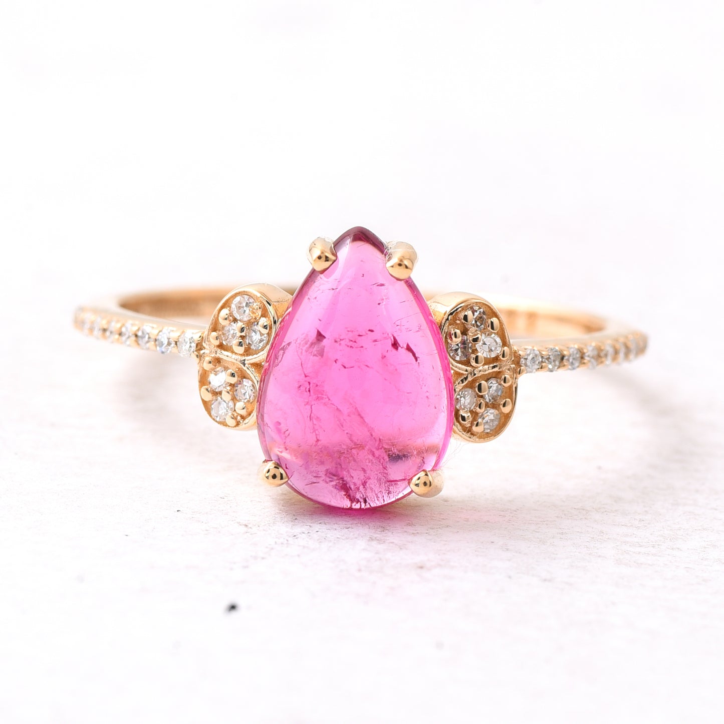 1.89 Ct Pear Cabochon Natural Tourmaline 14K Gold Ring