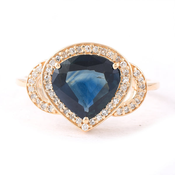 2.14 Ct Pear Mixed Cut Natural Sapphire 14K Gold Ring