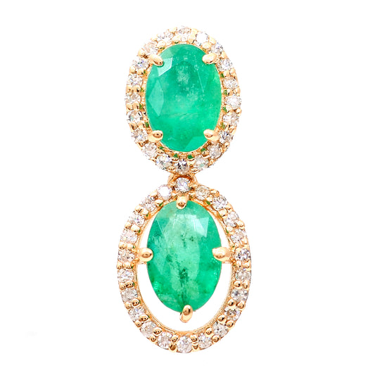 1.07 Ct Oval Mixed Cut Natural Emerald 14K Gold Pendant