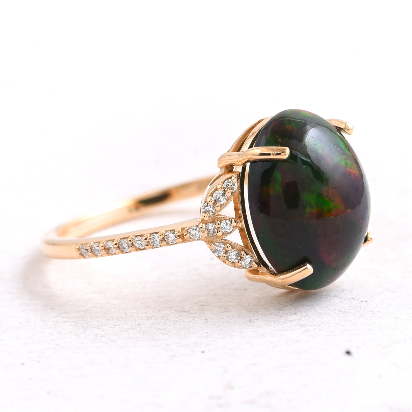 2.87 Ct Oval Cabochon Cut Natural Black Opal 14K Gold Ring