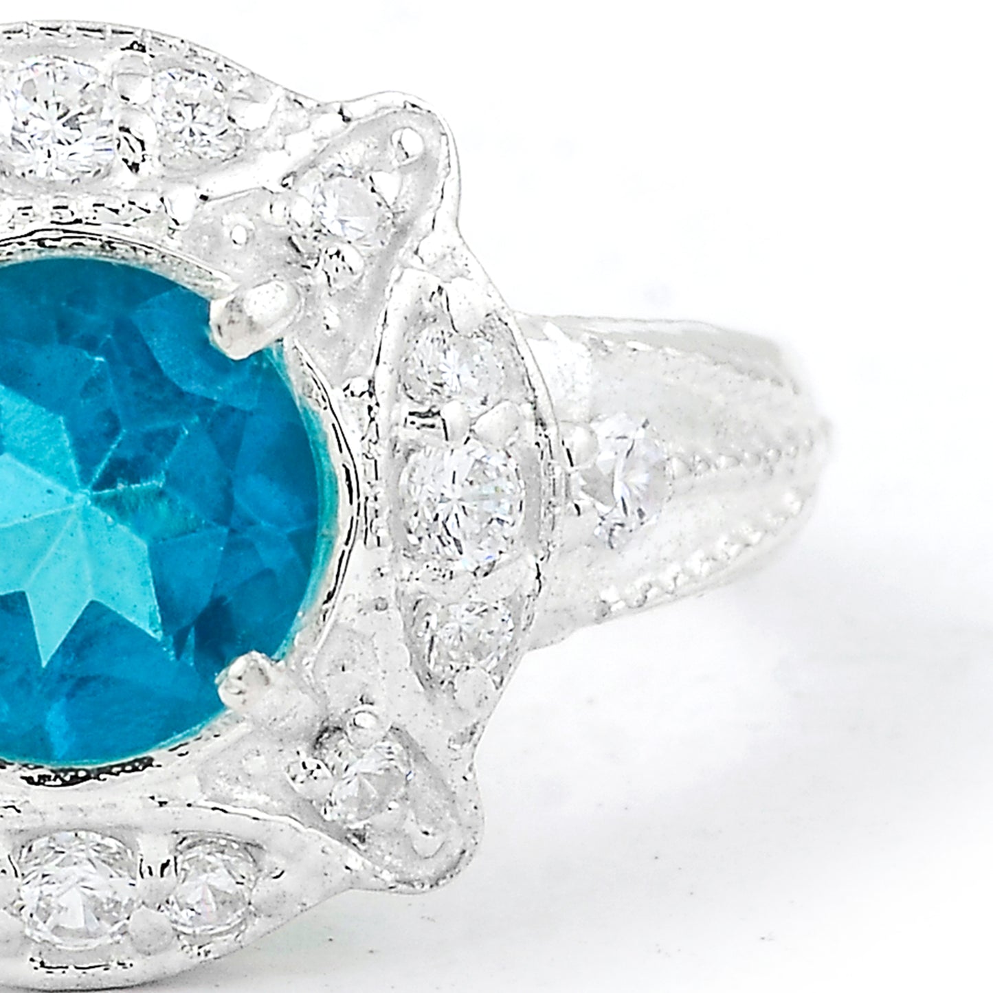 2.40 Ct Round Pariba Topaz, Cubic Zirconia 925 Sterling Silver Ring