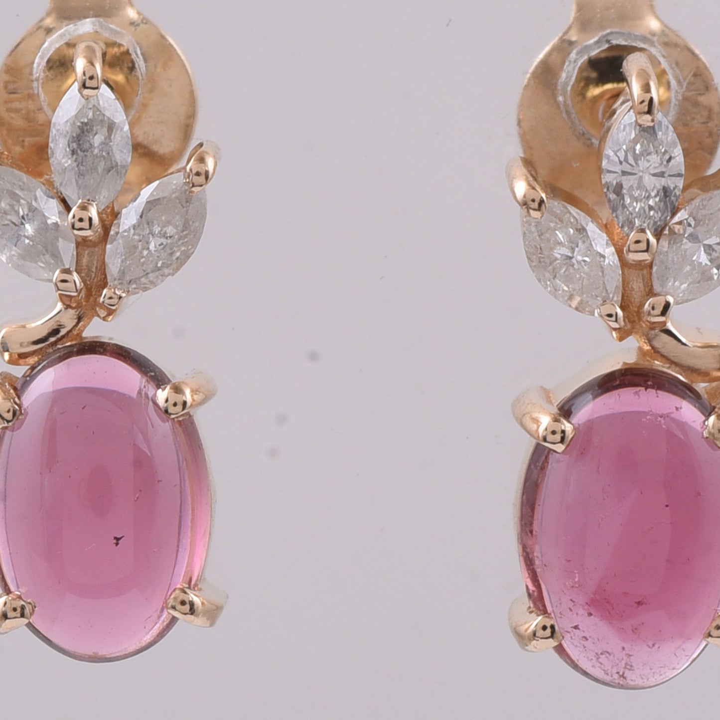 1.49 Ct Oval Cabochon Cut Natural Pink Tourmaline 14K Gold Earrings