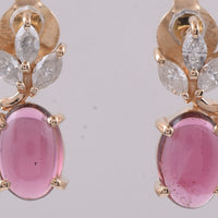 1.49 Ct Oval Cabochon Cut Natural Pink Tourmaline 14K Gold Earrings