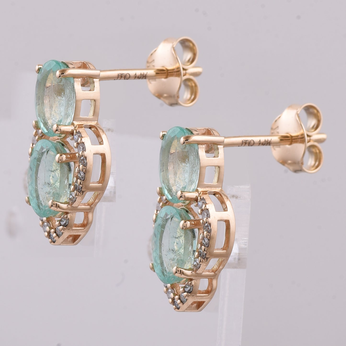 2.06 Ct Oval Natural Emerald 14K Gold Earrings