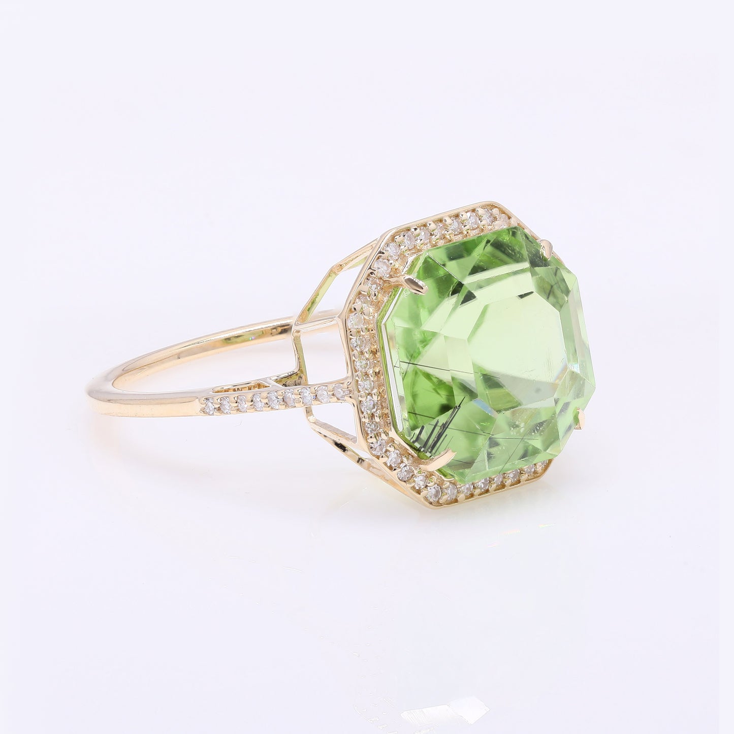 8.16 Ct Octagonal Step Ct Natural Peridot 14K Gold Ring