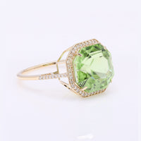 8.16 Ct Octagonal Step Ct Natural Peridot 14K Gold Ring