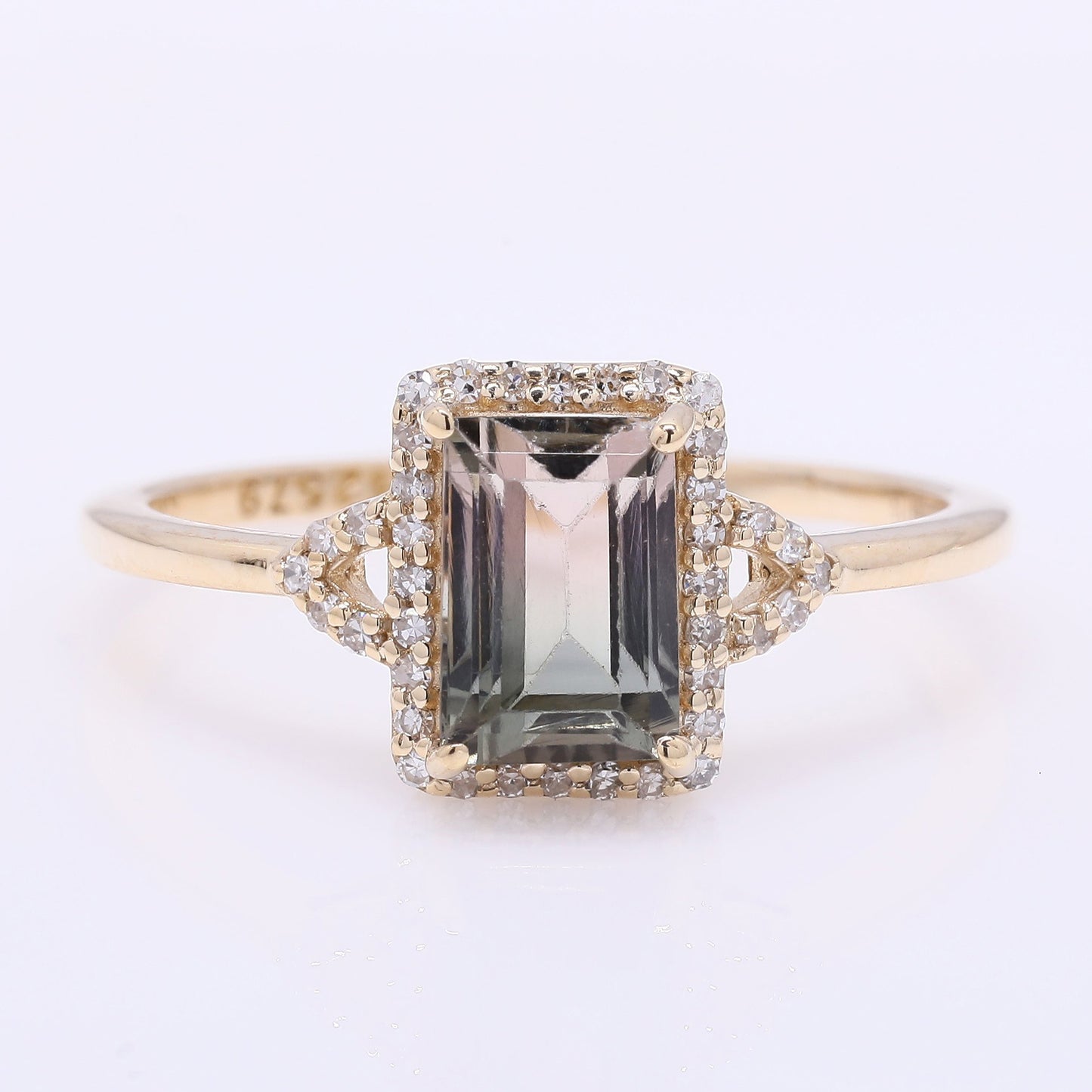 1.46 Ct Rectangle Step Cut Natural Watermelon Tourmaline 14K Gold Ring
