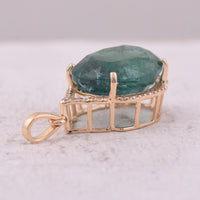 9.29 Ct Oval Mixed Cut Natural Emerald 14K Gold Pendant