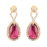 6.41 Ct Pear Cabochon Natural Tourmaline 14K Gold Earrings