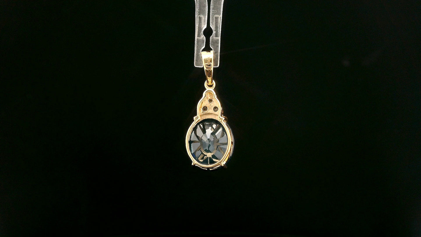 3.43 Ct Oval Mixed Cut Natural Corundum Sapphire 14K Gold Pendant