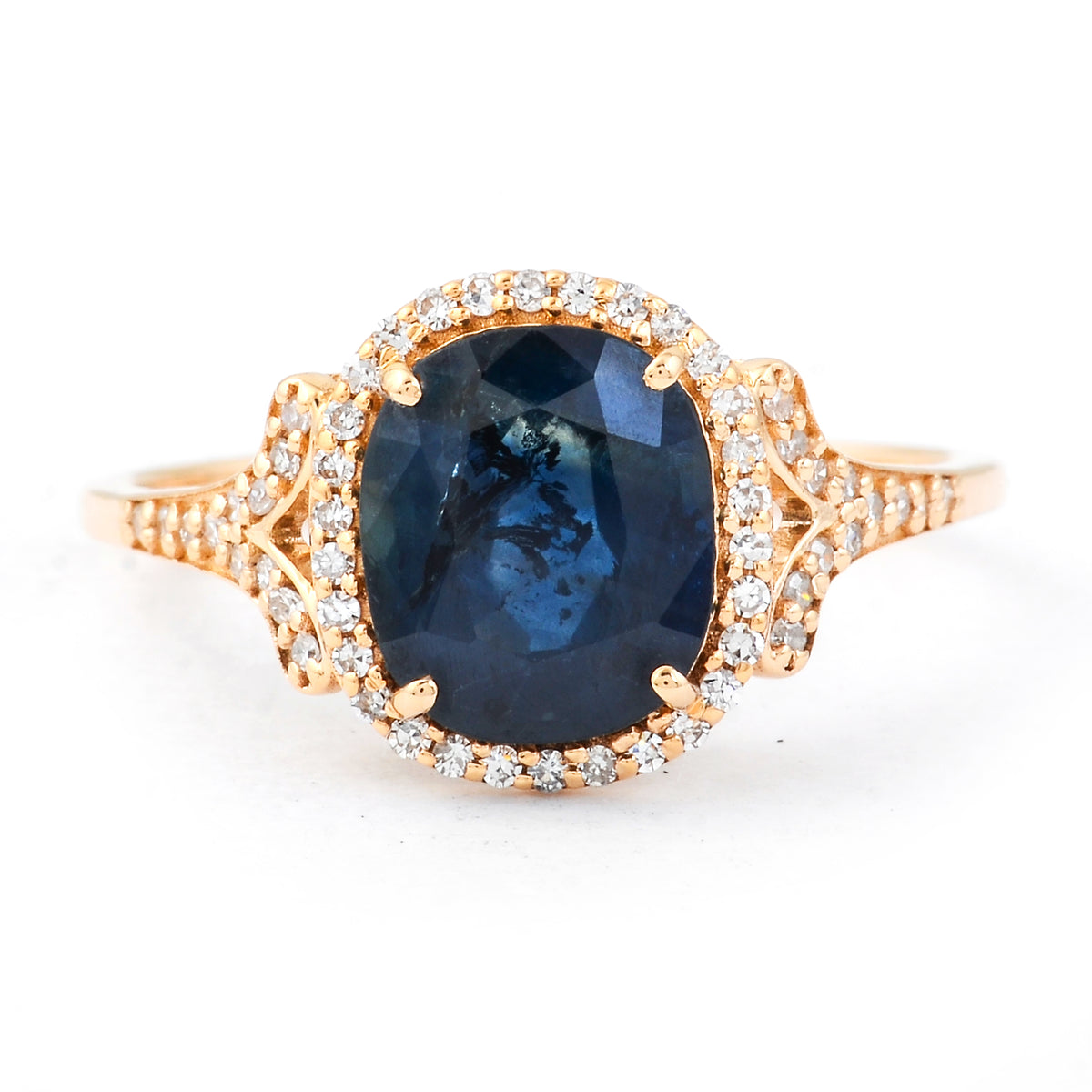 2.31 Ct Cushion Mixed Cut Natural Sapphire 14K Gold Ring