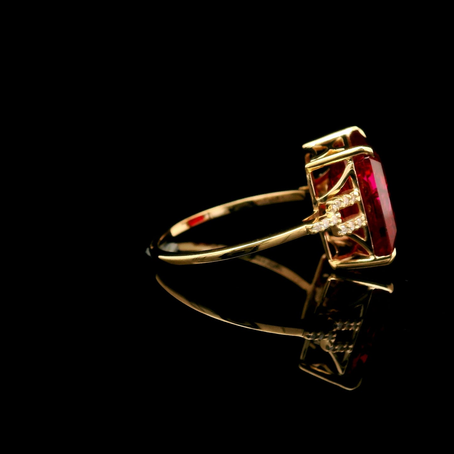 8.50 Ct Emerald Cut Lab Grown Ruby 14K Gold Ring