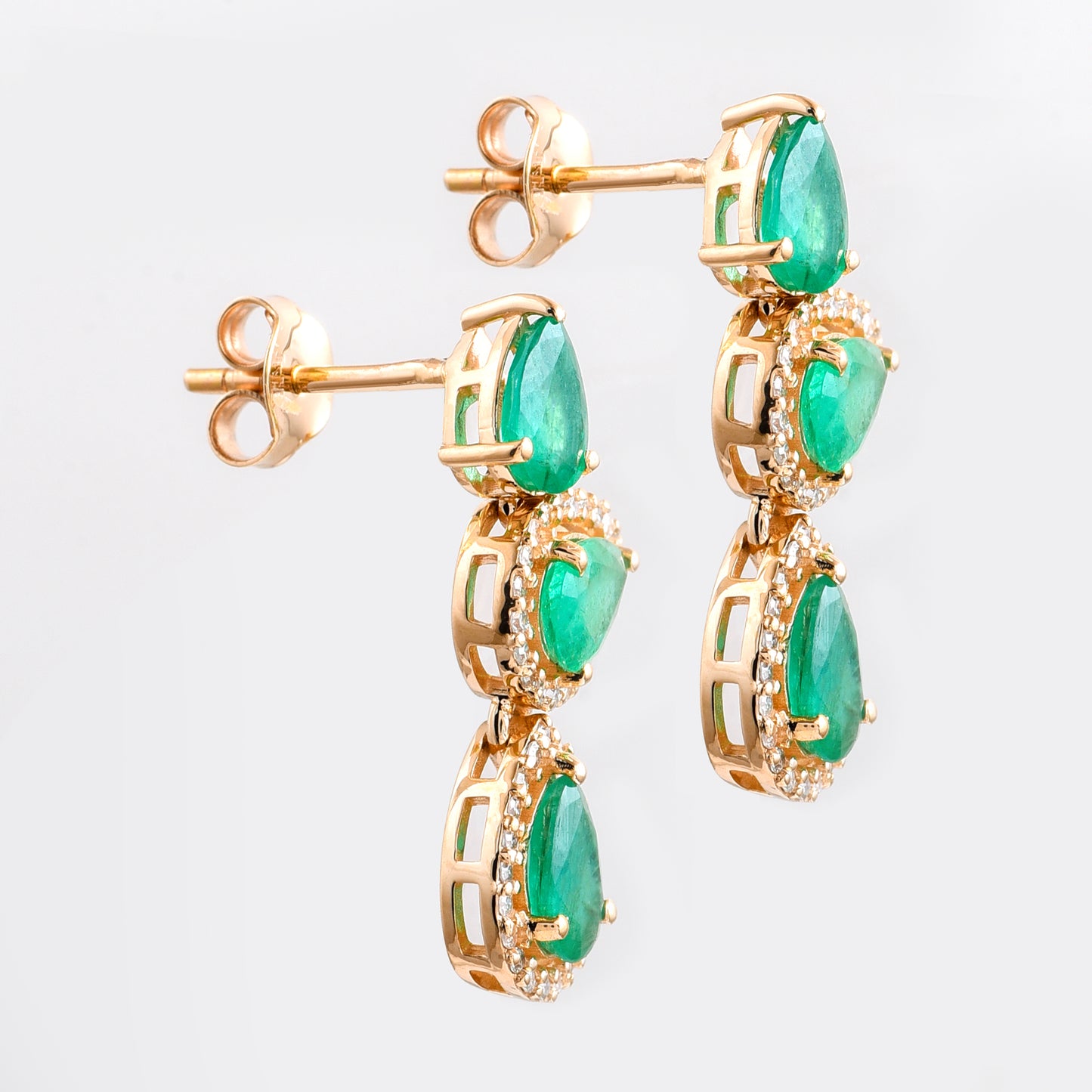 2.04 Ct Pear Mixed Cut Natural Emerald 14K Gold Earrings